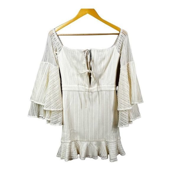 NWT Michael Costello x Revolve‎ Boho White Orchid Off Shoulder White Mini Dress - Picture 4 of 11